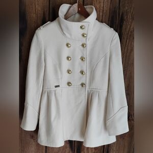 G By Guess Cream Wool Coat Double Breasted Women's Sz XS Midi Lined